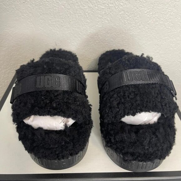 UGG Fluffita 1113475 Black Casual Open Toe Slide Slippers Slip On Women's 9 US - Picture 1 of 10